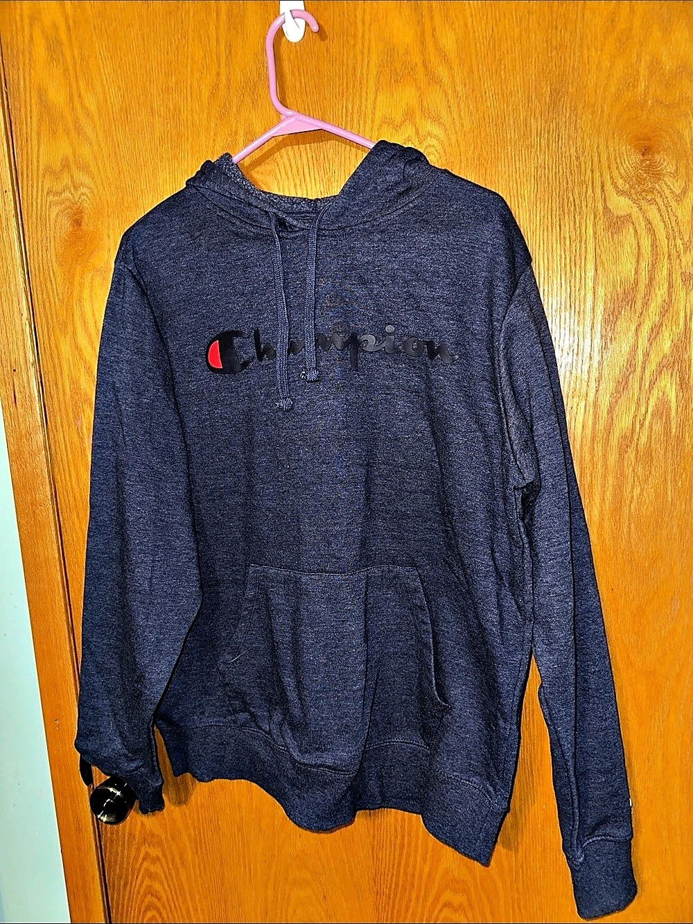 Champion Script Logo Fleece Pullover Hoodie Blue